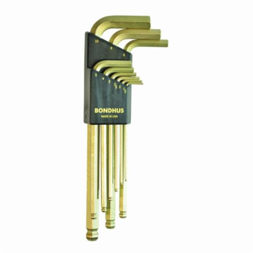 Bondhus 38099 Long Key Set, 9 Pieces, 1.5 to 10 mm Hex, L-Handle Handle, Protanium High Torque Steel, GoldGuard - Hex & Torx Key Sets